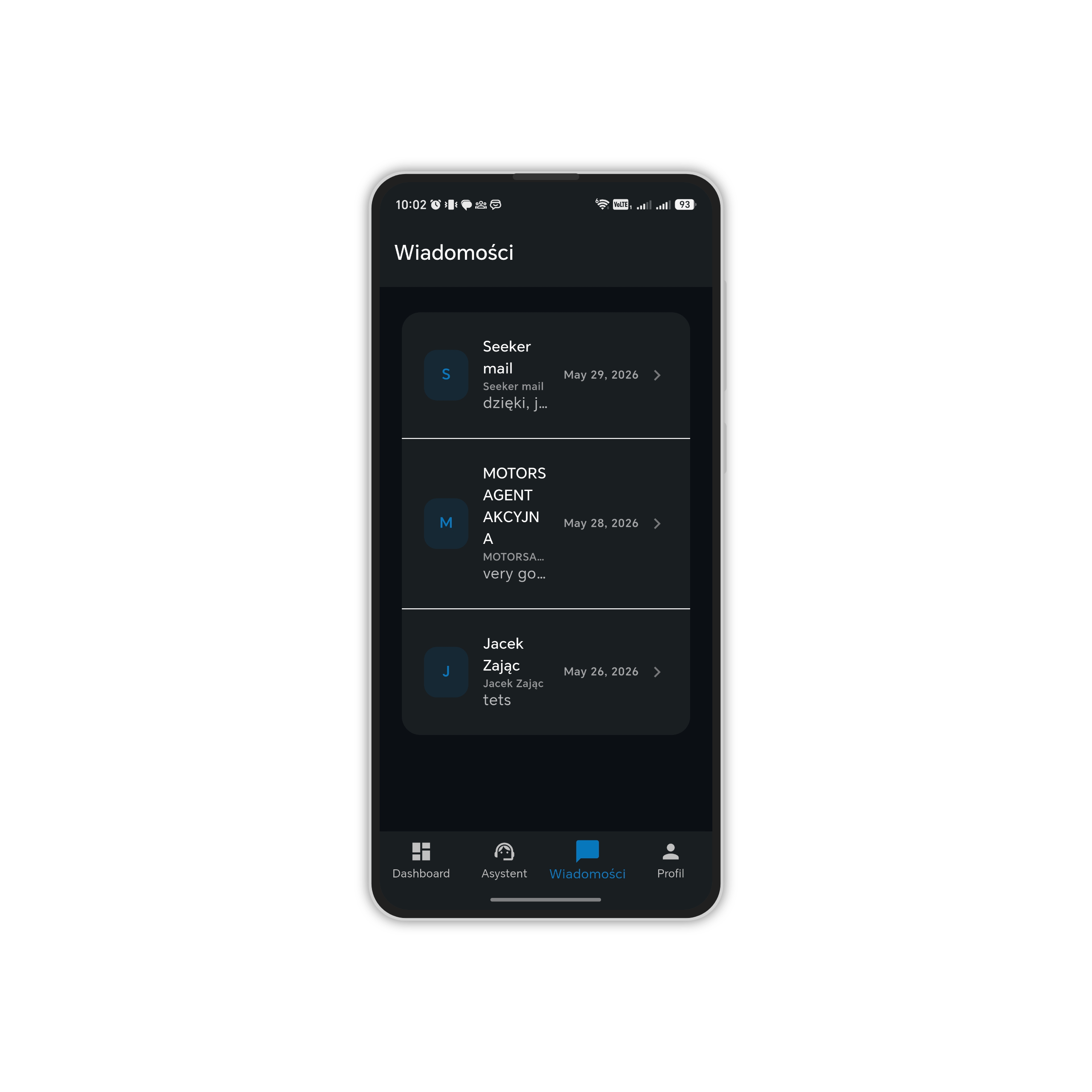Messages in Polybility mobile app