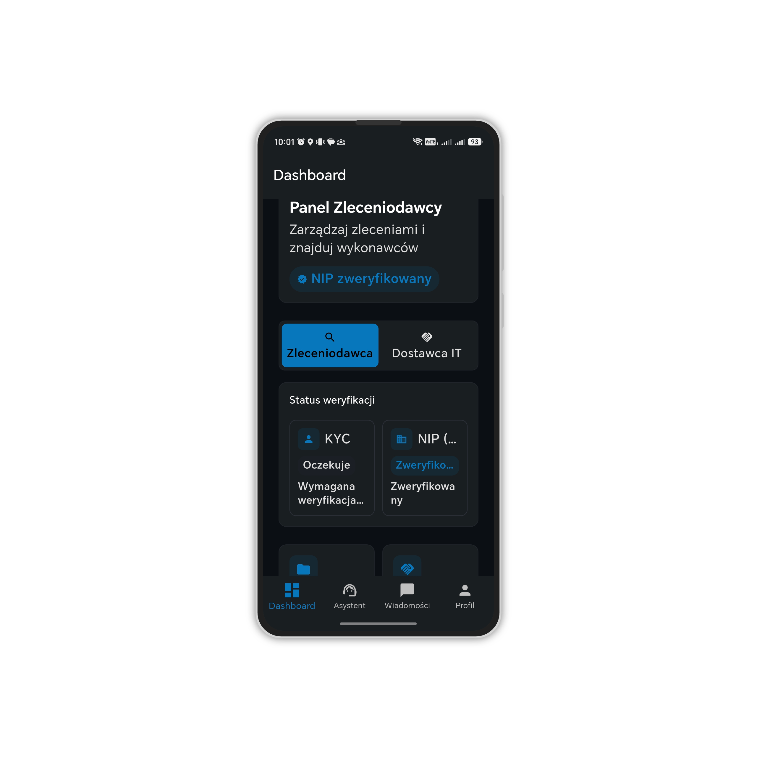 Client dashboard in Polybility mobile app