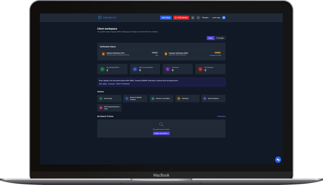 Seeker workspace in Polybility app on desktop