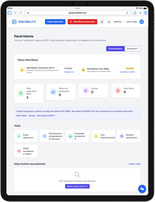 Seeker workspace in Polybility app on tablet